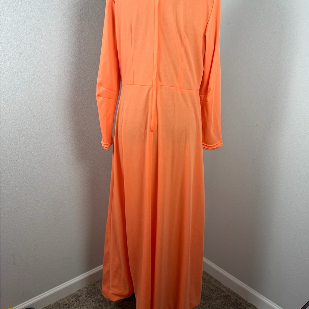 Vintage Lady Laura Toni Todd Neon Orange 70s Maxi Dress L/S - Picture 16 of 16